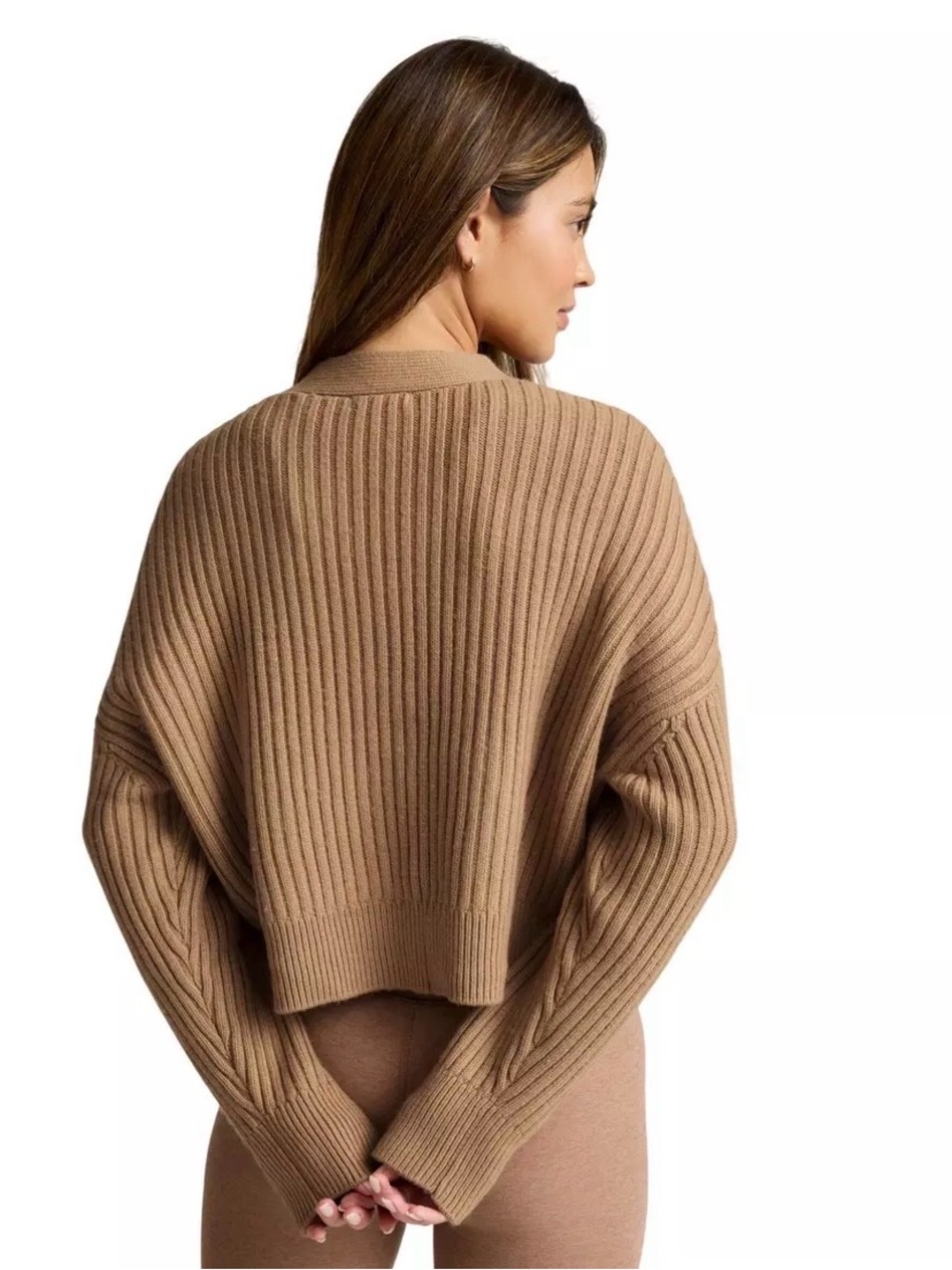 NWT Beyond Yoga Large Camel Ribbed Cardigan Quiet Luxury Minimalist Oversized - Picture 5 of 11